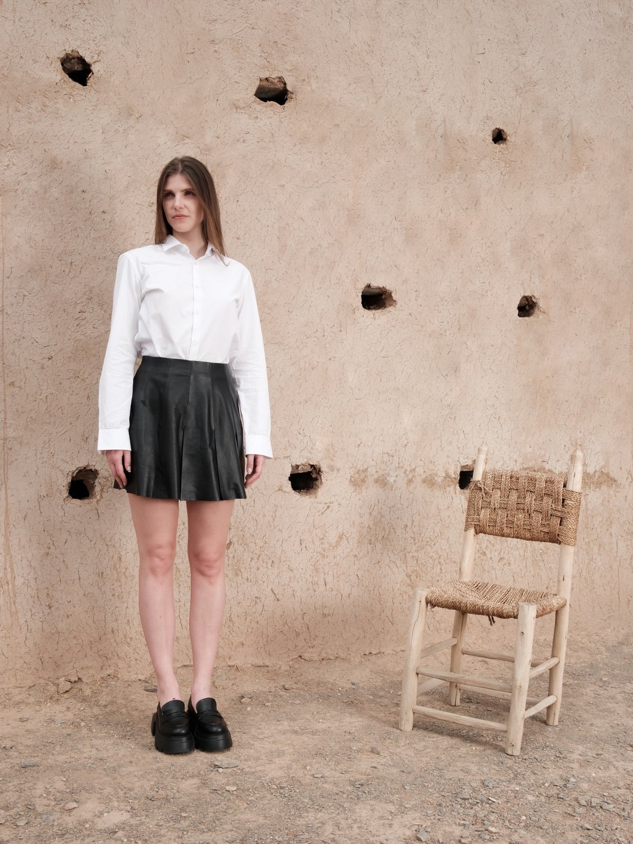 Jupe plissée en cuir